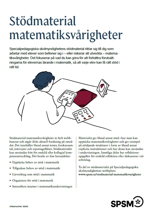 Bild på informationsbladet om Stödmaterial matematiksvårigheter