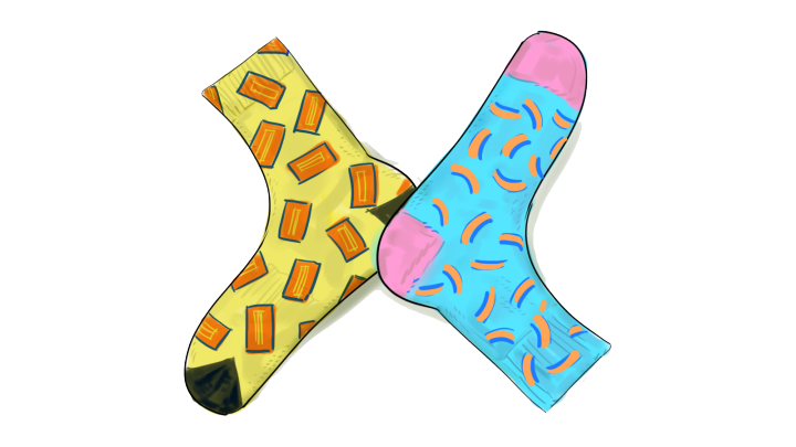 Illustration av två par mönstrade strumpor