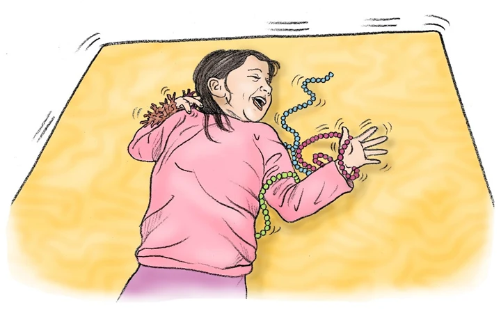 Illustration av en flicka som ligger på en resonansplatta.