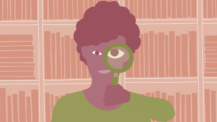 Illustrationen visar en person med ett förstoringsglas framför ena ögat.
