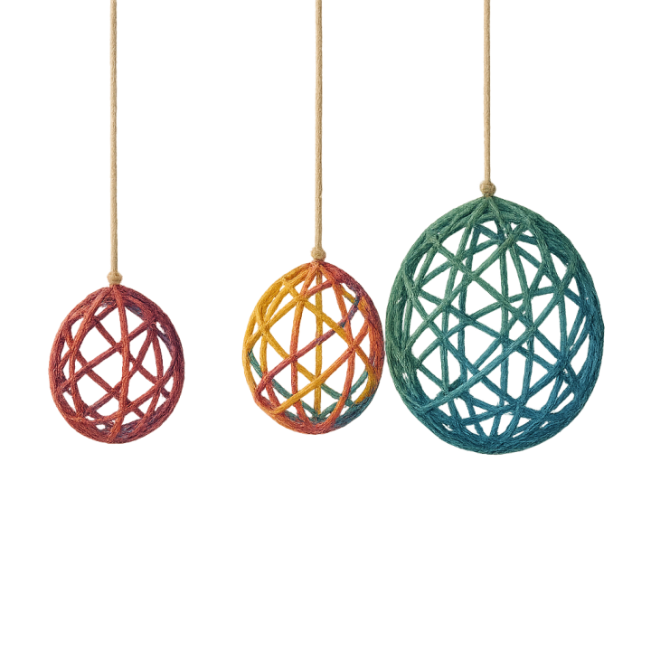 Bild på tre färdigställda garnballonger