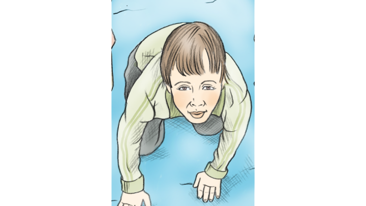 Illustrationen visar en pojke som kryper på marken.