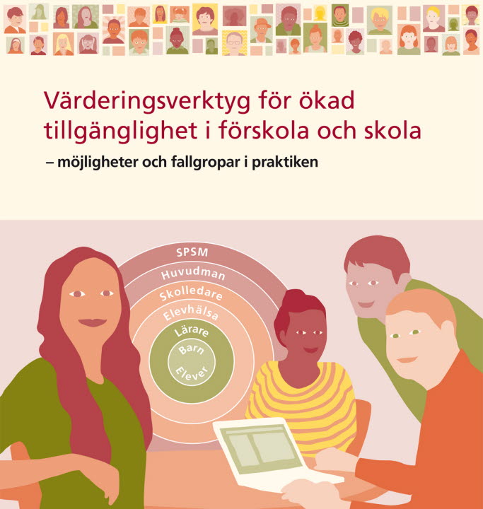 Bilden visar en skärmdump av framsidan för skriften Värderingsverktyg för ökad tillgänglighet i förskola och skola.
