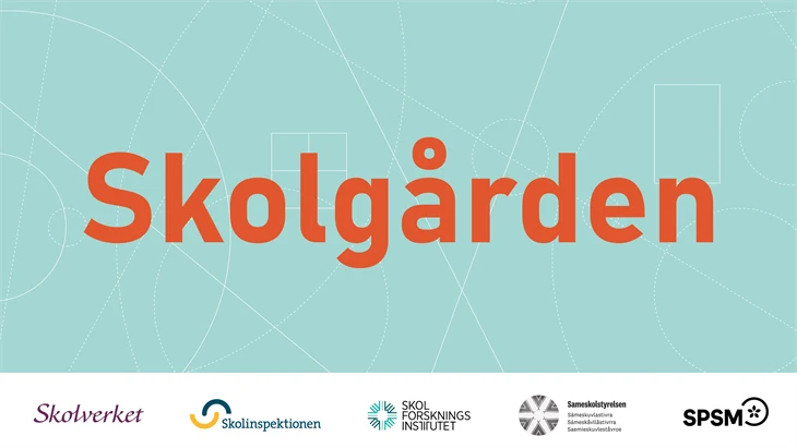 Bilden visar texten Skolgården och skolmyndigheternas logotyper.