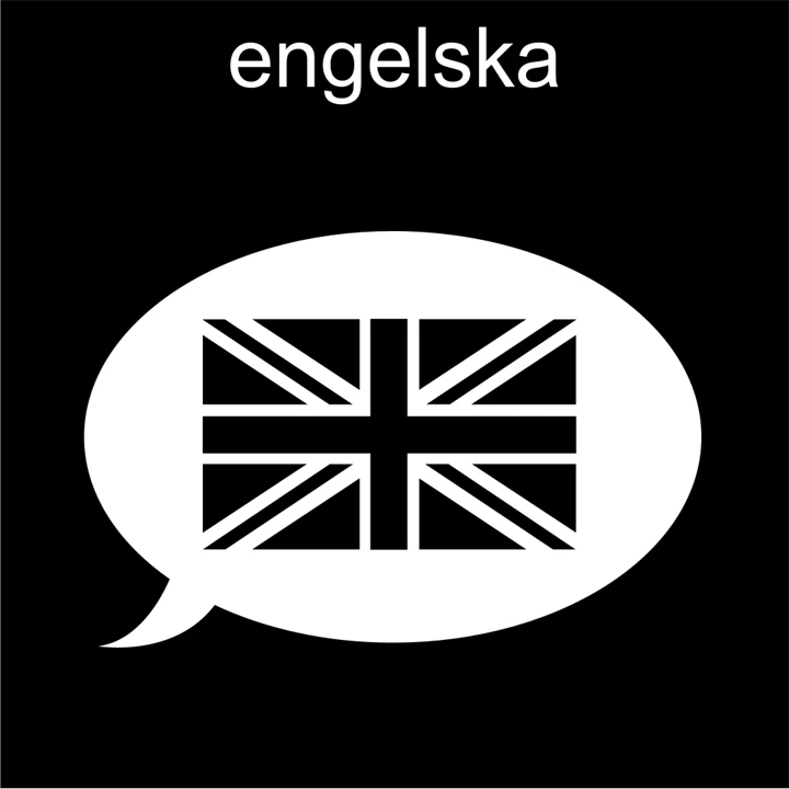 Bilden visar en svart bakgrund, högst upp finns det en rubrik som säger engelska. Under rubriken är det en  vit pratbubbla, i pratbubblan är Englands flagga.