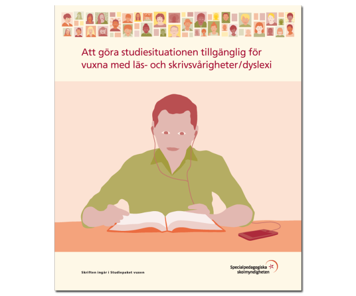 Bilden visar framsida på rapporten Att göra studiesituationen tillgänglig för vuxna med läs- och skrivsvårigheter/dyslexi