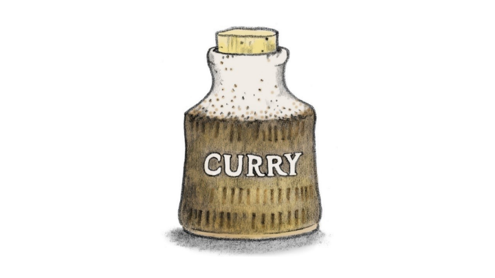 Illustration av en kryddburk. På den står det "Curry".