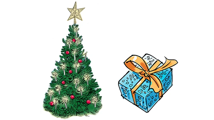 En julgran och ett paket.