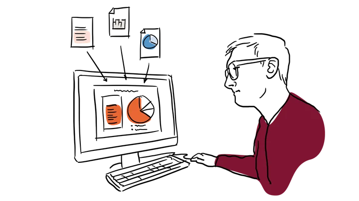 En person tittar på information på en dator.