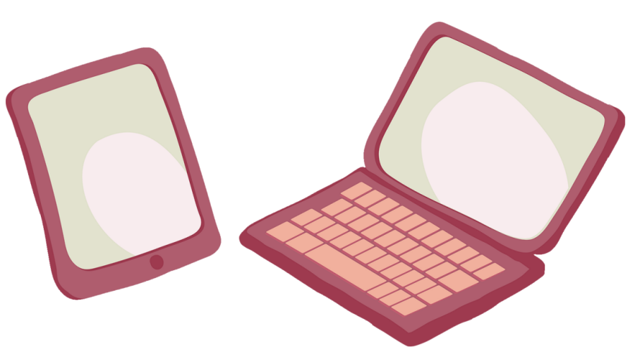 Illustration på en läsplatta och en bärbar dator.