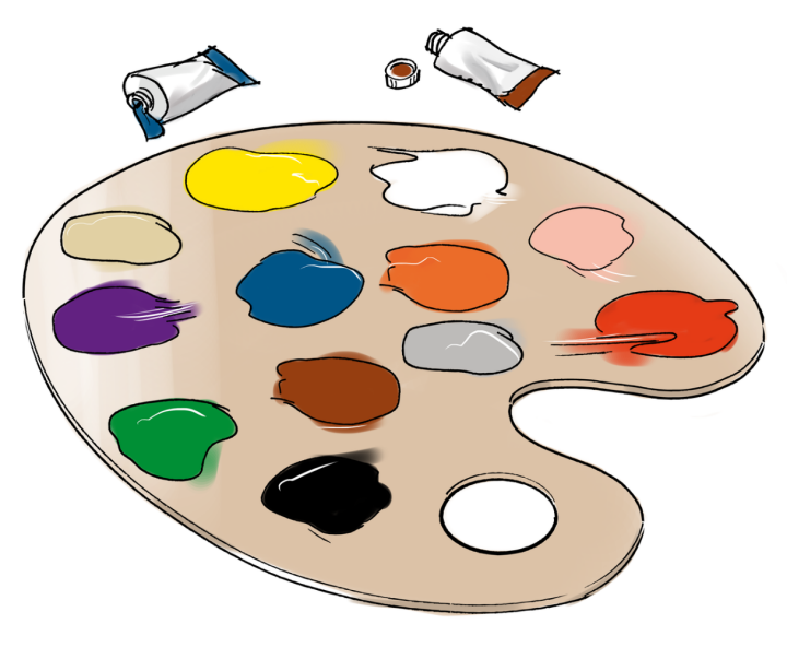 Bild på en färgpalett med olika färger