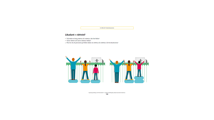 Bilden visar elevbladet Fotbollsmatchen. Vi ser en illustration av sex personer som står och tittar på en fotbollsmatch.
