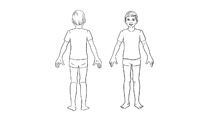Illustration av en person bak och fram.