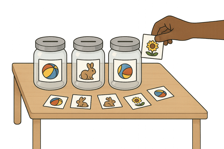 Bild med tre burkar med olika bilder på.