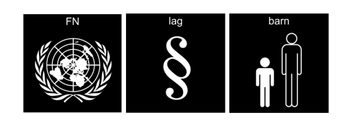 Pictogram som visar FN, Lag och Barn