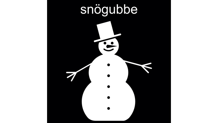 Illustration/pictogrambild av en snögubbe. Ovanför snögubben finns en text 