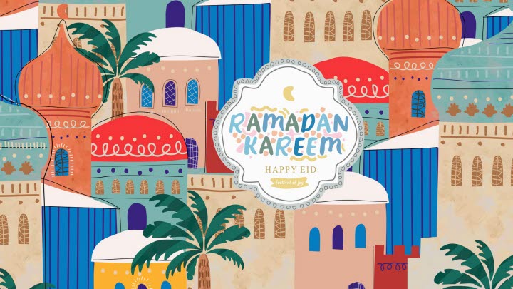 En bild som säger Ramadan Kareem.