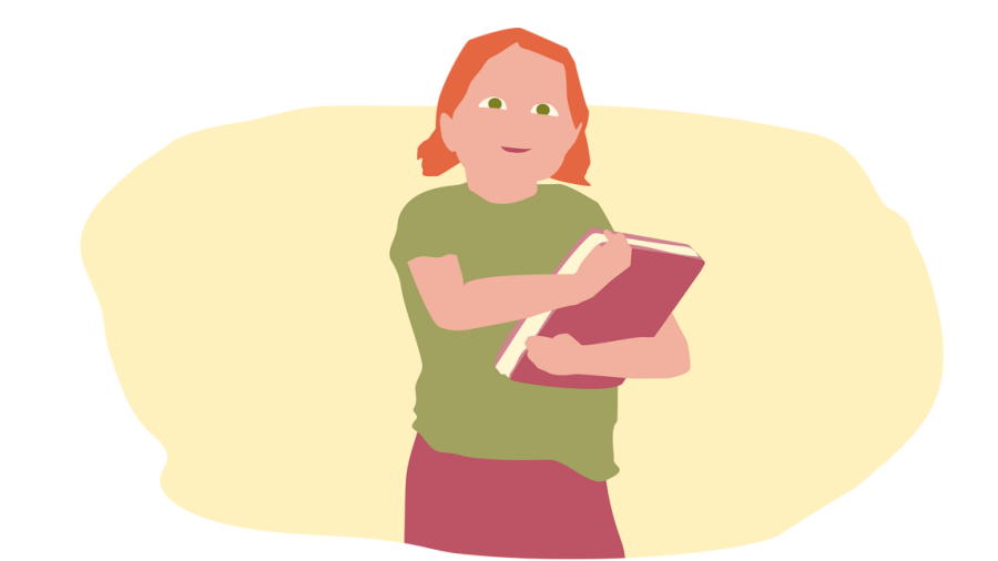 Illustration: En flicka står och håller i en bok.