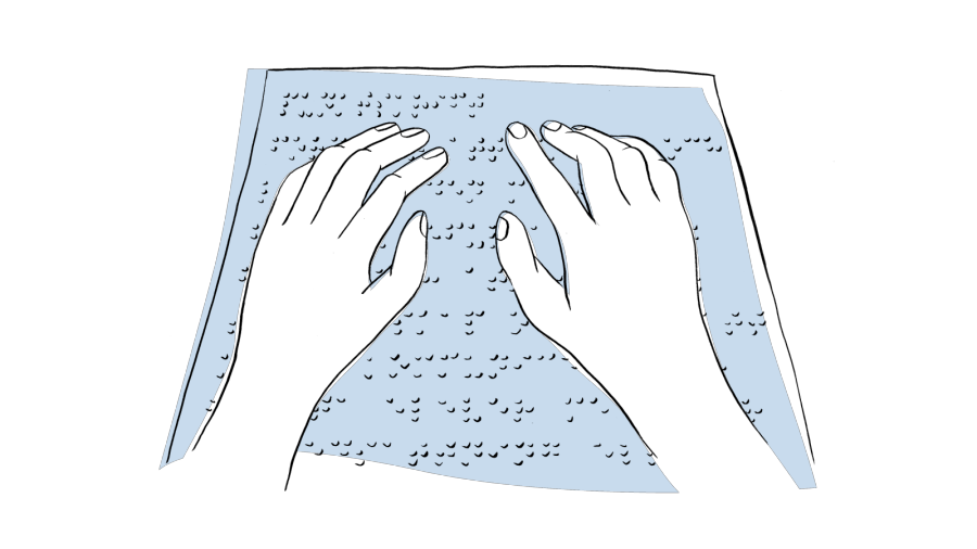 Illustration: Närbild på två händer som läser punktskrift