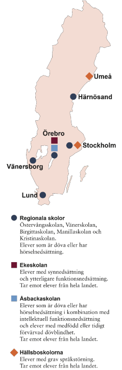 Bilden visar vart i Sverige Specialpedagogiska skolmyndigheten har sina kontor.