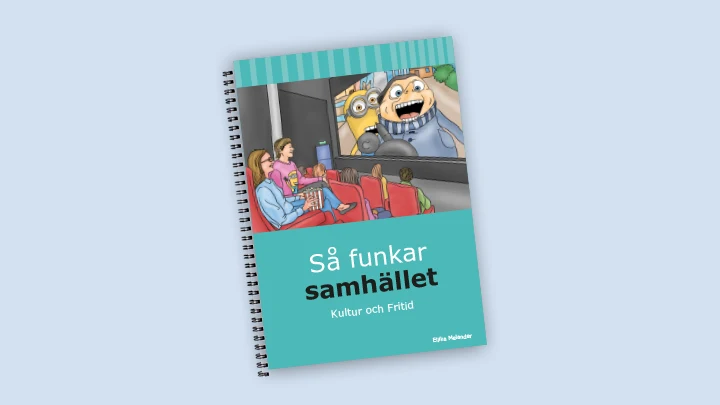 Omslaget till boken Så funkar samhället. På omslaget syns en biograf.