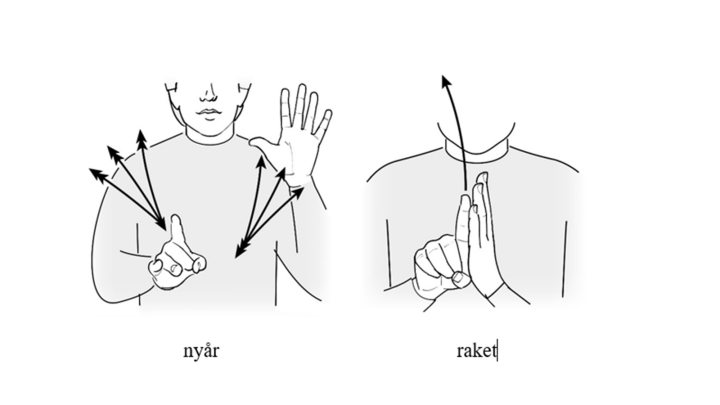 Teckenbilder, nyår och raket.