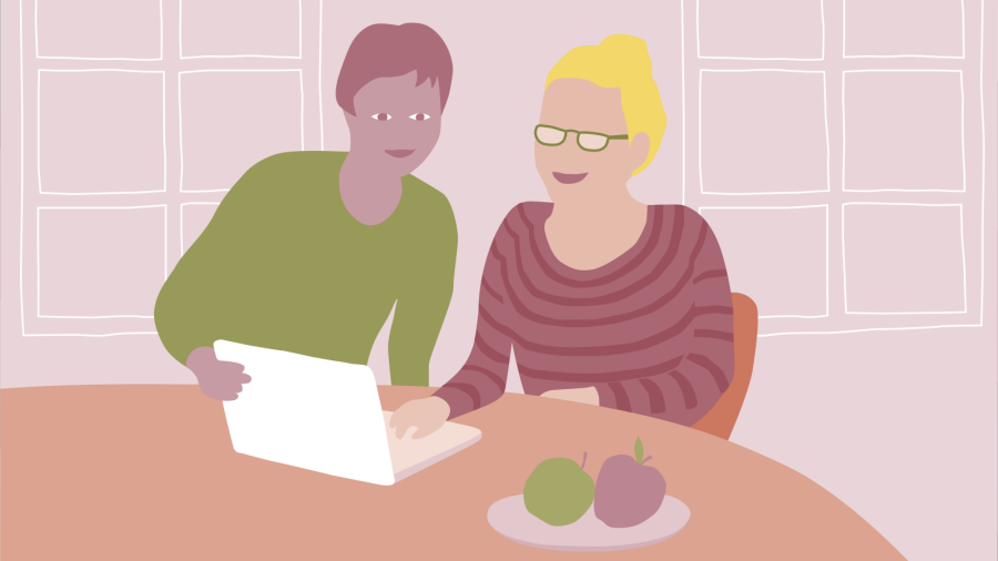 Bilden visar ett kontorslandskap. Några personer sitter och arbetar.