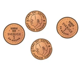 Illustrationen visar svenska mynt i form av enkronor