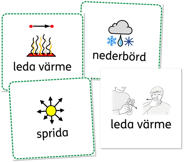 Kort som används för att förklara begrepp kopplade till lektionens tema