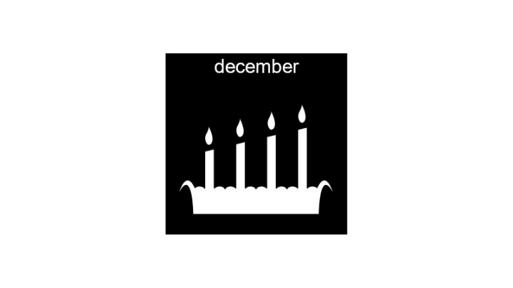 Pictogrambild som visar texten "december" samt en adventljusstake.