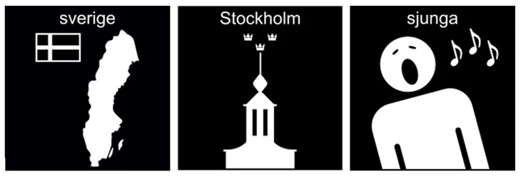 pictogram på landet Sverige, Stockholm och sjunga.