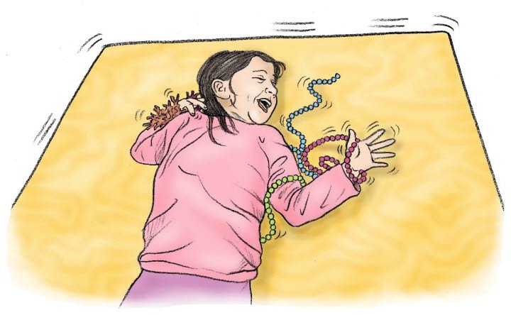 Illustration av en flicka som ligger på en resonansplatta.