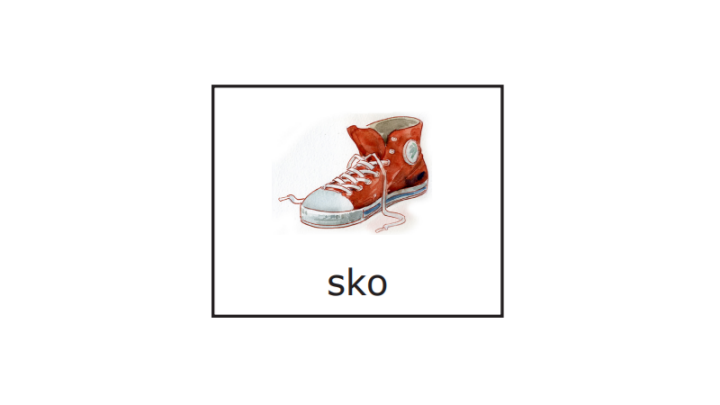 Illustration av en röd sko samt texten "sko".