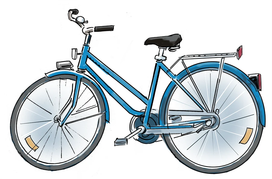 Illustrationen visar en blå cykel
