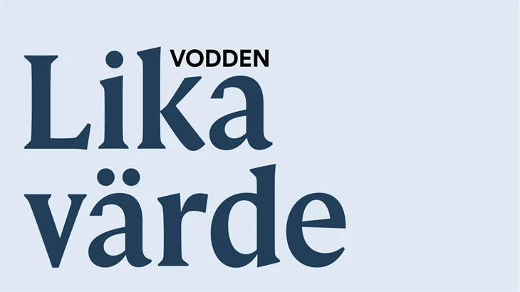 Texten: Vodden Lika värde, på en ljusblå bakgrund